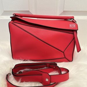 LOEWE Calfskin Medium Puzzle Bag Scarlet